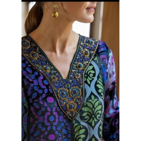 Soft Surroundings Tops - Soft Surroundings Top Womens Vistosa Tunic Beaded Boho Velvet Burnout Multi S